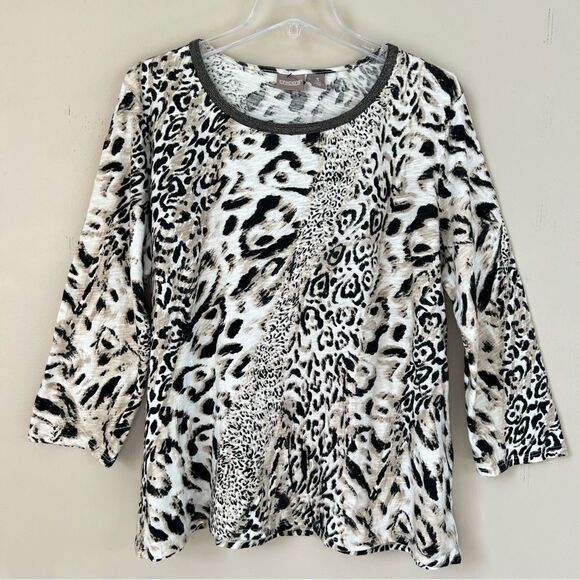 Chico’s Leopard Embellished Round Neckline 100% Cotton Tunic Top XL - Picture 1 of 15